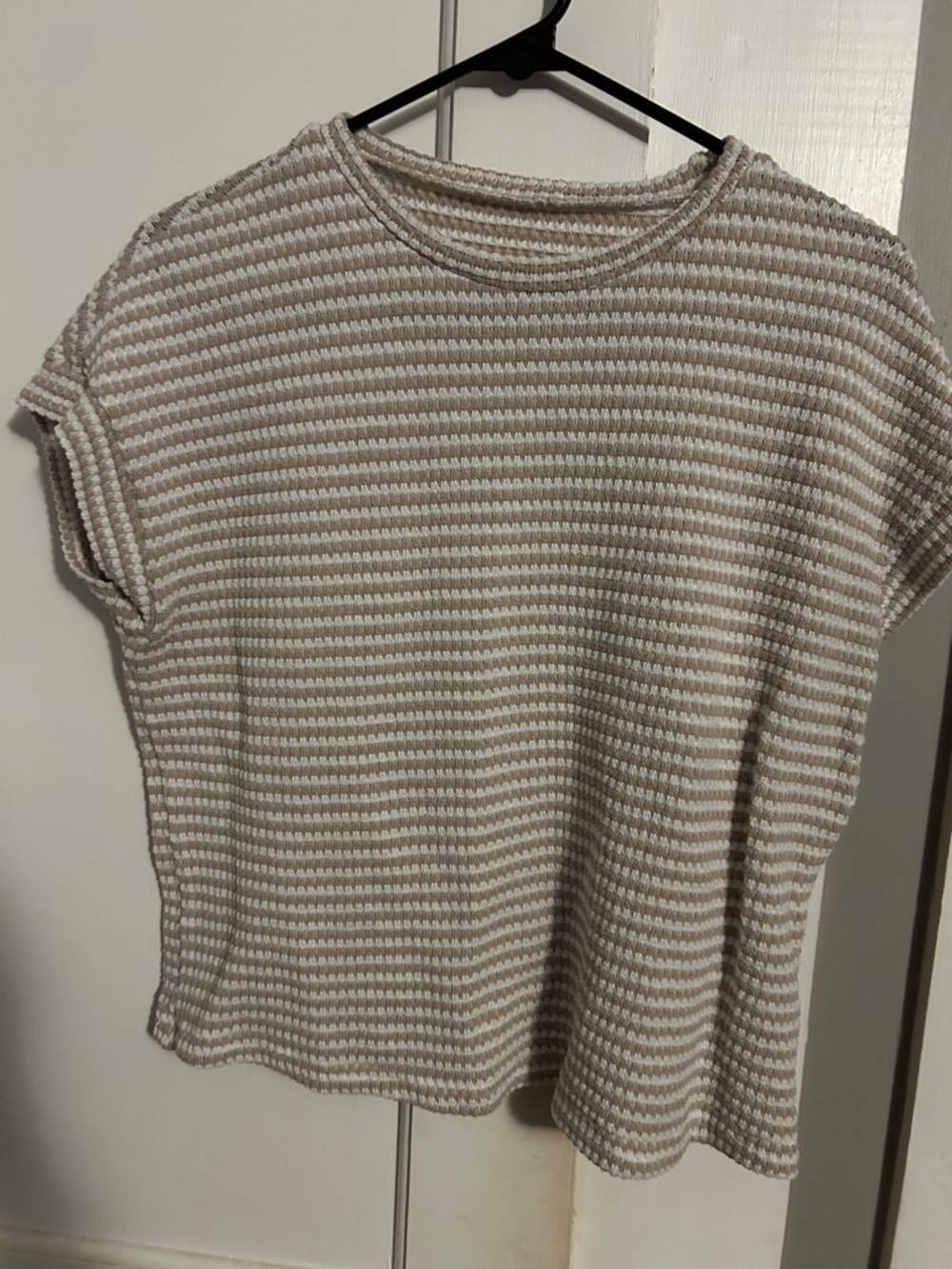 SHEIN Cream and White Striped Short Sleeve Knit Tee